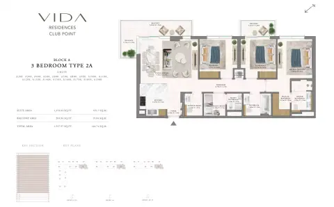 Plattegrond van 3 slaapkamers in Vida Residences Club Point
