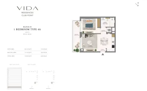 Plattegrond van 1 slaapkamer in Vida Residences Club Point