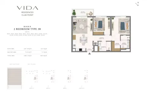 Plattegrond van 2 slaapkamers in Vida Residences Club Point