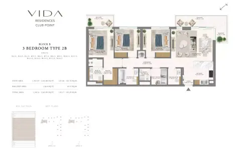 Plattegrond van 3 slaapkamers in Vida Residences Club Point