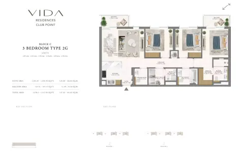 Plattegrond van 3 slaapkamers in Vida Residences Club Point