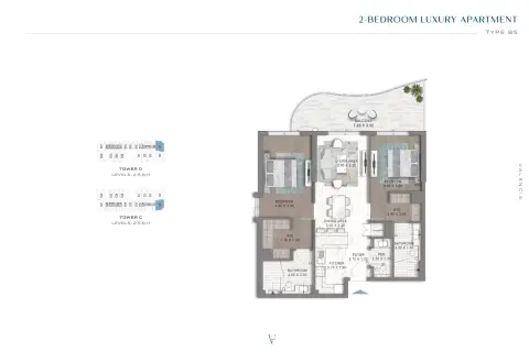 Plattegrond van 2 slaapkamers in Valencia