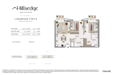Plattegrond van 2 slaapkamers in Hillsedge
