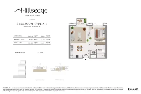 Plattegrond van 1 slaapkamer in Hillsedge