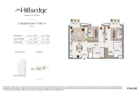 Plattegrond van 2 slaapkamers in Hillsedge