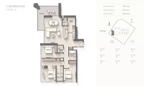 Plattegrond van 3 slaapkamers in Highgrove