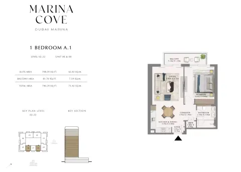 Plattegrond van 1 slaapkamer in Marina Cove
