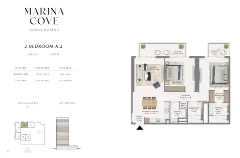 Plattegrond van 2 slaapkamers in Marina Cove