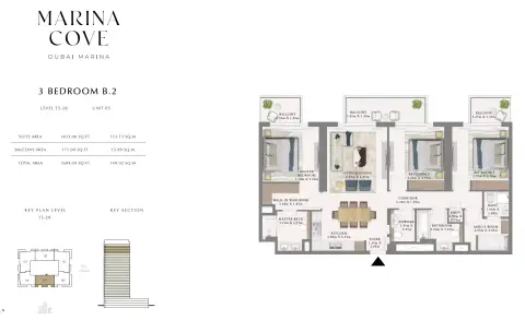 Plattegrond van 3 slaapkamers in Marina Cove