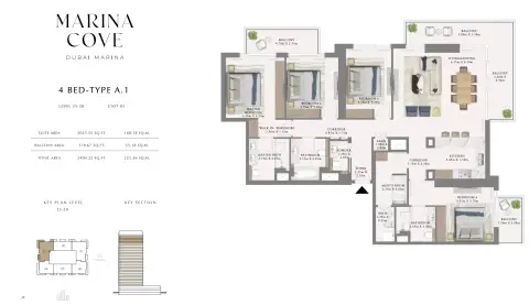 Plattegrond van 4 slaapkamers in Marina Cove