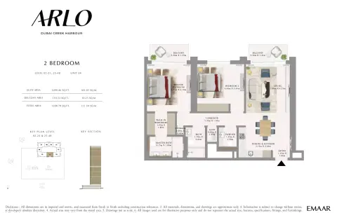 Plattegrond van 2 slaapkamers in Arlo