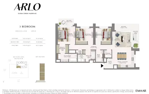 Plattegrond van 3 slaapkamers in Arlo