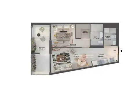 Plattegrond van 1 slaapkamer in Weybridge Gardens Phase 2 By Leos