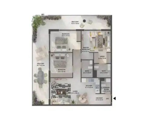 Plattegrond van 3 slaapkamers in Weybridge Gardens Phase 2 By Leos