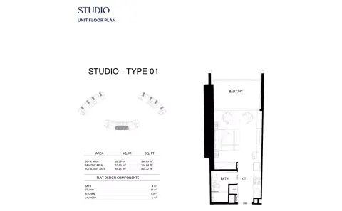 Plattegrond van Studio in Binghatti Skyrise