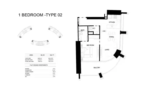 Plattegrond van 1 slaapkamer in Binghatti Skyrise