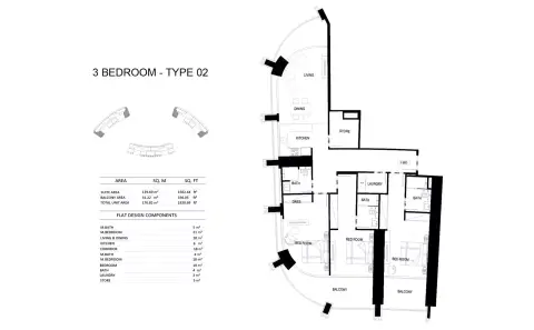 Plattegrond van 3 slaapkamers in Binghatti Skyrise
