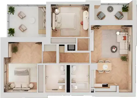 Plattegrond van 2 slaapkamers in Arisha Terraces