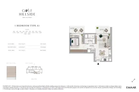 Plattegrond van 1 slaapkamer in Golf Hillside