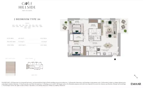 Plattegrond van 2 slaapkamers in Golf Hillside