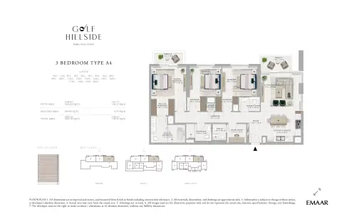 Plattegrond van 3 slaapkamers in Golf Hillside