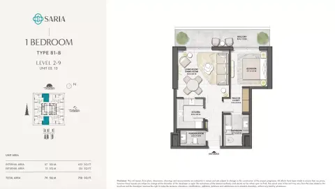 Plattegrond van 1 slaapkamer in Saria