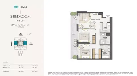 Plattegrond van 2 slaapkamers in Saria
