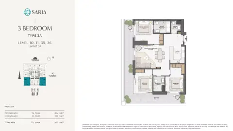 Plattegrond van 3 slaapkamers in Saria