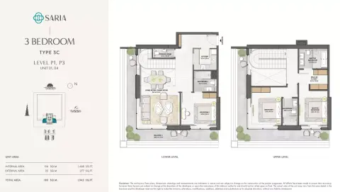 Plattegrond van 3 slaapkamers in Saria