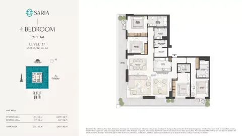 Plattegrond van 4 slaapkamers in Saria
