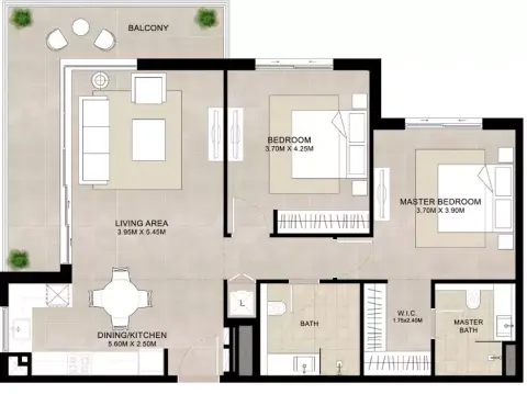 Plattegrond van 2 slaapkamers in Lana on the Park