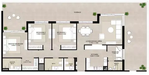 Plattegrond van 3 slaapkamers in Lana on the Park