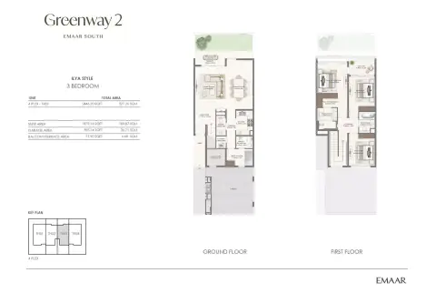 Plattegrond van 3 slaapkamers in Greenway Phase 2 By Emaar