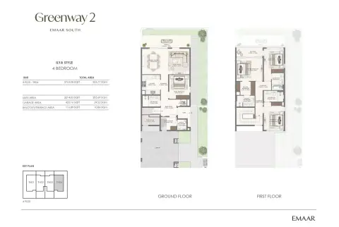 Plattegrond van 4 slaapkamers in Greenway Phase 2 By Emaar