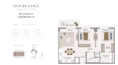 Plattegrond van 2 slaapkamers in Ocean Cove