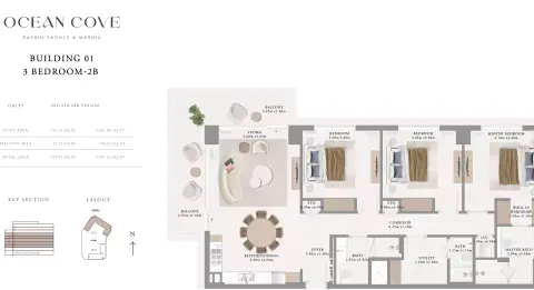 Plattegrond van 3 slaapkamers in Ocean Cove