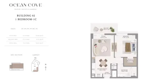 Plattegrond van 1 slaapkamer in Ocean Cove