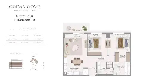Plattegrond van 2 slaapkamers in Ocean Cove