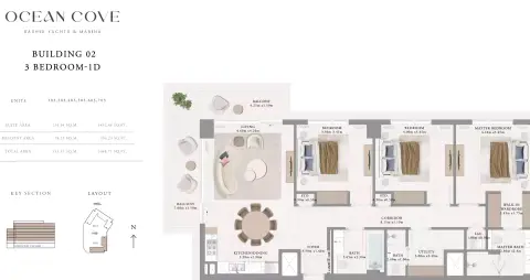 Plattegrond van 3 slaapkamers in Ocean Cove