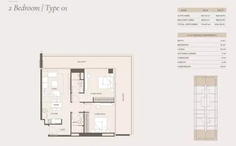 Plattegrond van 2 slaapkamers in Binghatti Ivory
