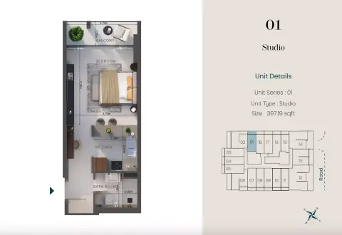 Plattegrond van Studio in Oasis Lofts By Uniestate