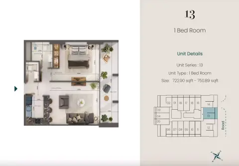 Plattegrond van 1 slaapkamer in Oasis Lofts By Uniestate