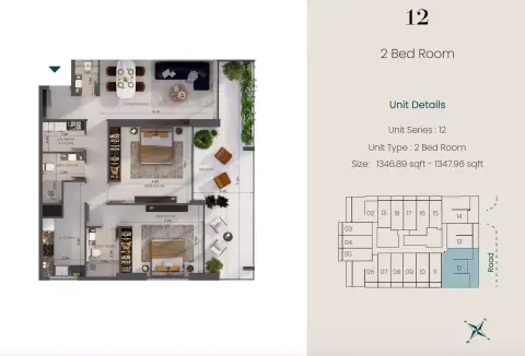 Plattegrond van 2 slaapkamers in Oasis Lofts By Uniestate