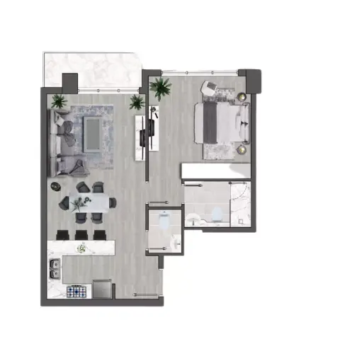 Plattegrond van 1 slaapkamer in Brand Centro