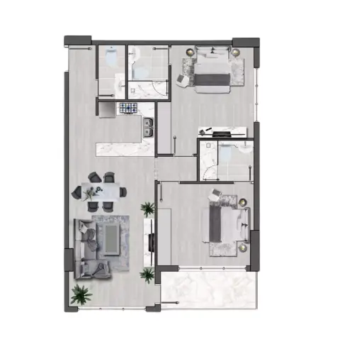 Plattegrond van 2 slaapkamers in Brand Centro