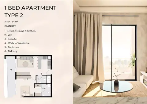 Plattegrond van 1 slaapkamer in VOI Residence