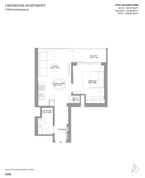 Plattegrond van 1 slaapkamer in Sobha Solis