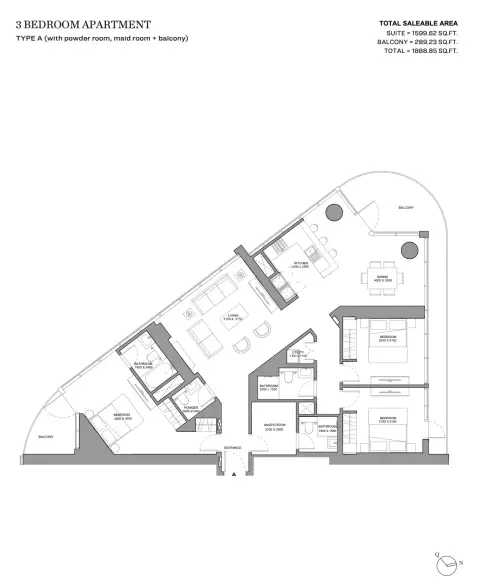 Plattegrond van 3 slaapkamers in Sobha Solis