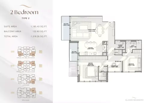 Plattegrond van 2 slaapkamers in Allegro Residences