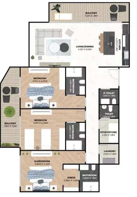 Plattegrond van 3 slaapkamers in Hatimi Residences